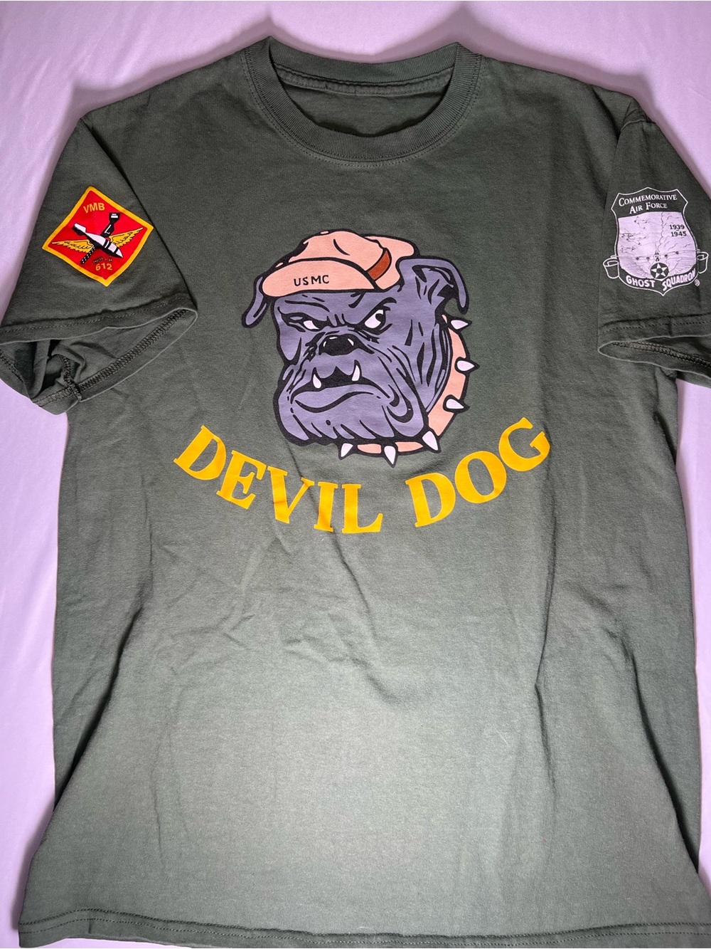 USMC 'Devil Dog' Olive Green Dog Graphic Tee